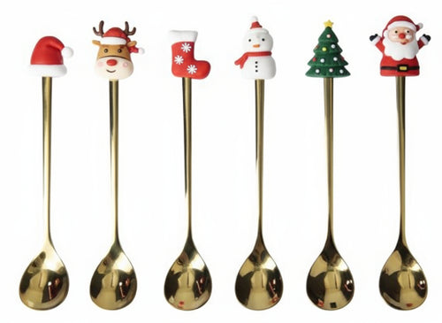 Cucchiaini Natalizi Brandani Dorati Acciaio Inox Silicone Set 6 Pezzi