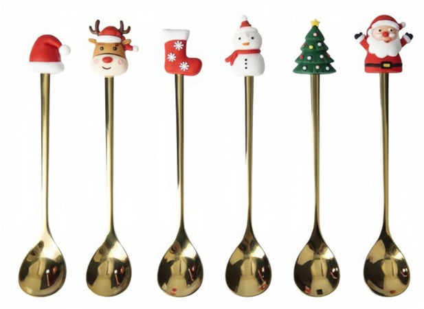 Cucchiaini Natalizi Brandani Dorati Acciaio Inox Silicone Set 6 Pezzi