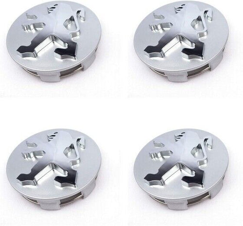 Set 4 Coprimozzo Tappi PEUGEOT 60 mm Compatibile Cromato Borchie Ruote Gomme Cerchi
