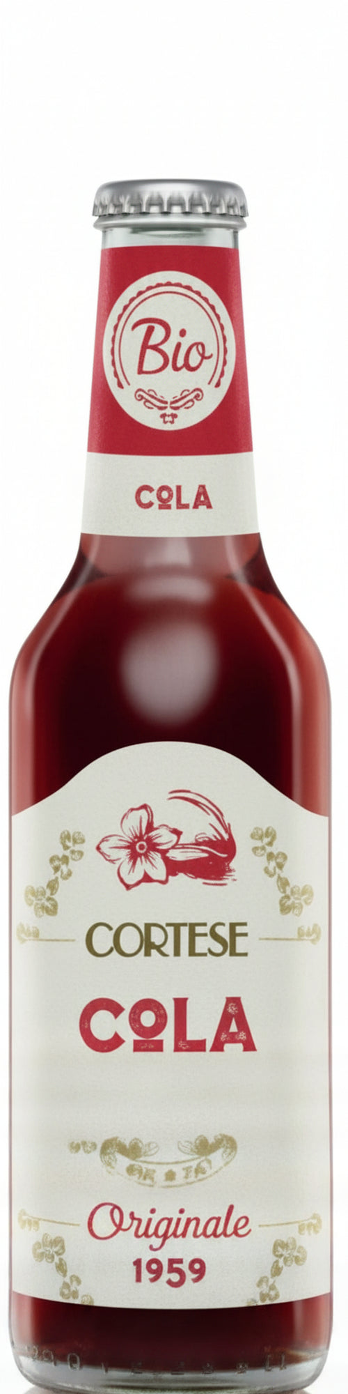 4 bottiglie di COLA Biologica 275ml ORIGINAL 1959 con estratti di noce di cola. L’inconfondibile colore scuro invece deriva dal caramello.