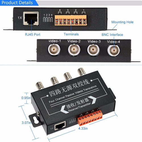 4 CANALI PASSIVO DVR AHD TRASMETTITORE VIDEO BALUN BNC HDCVI UTP RJ45 CAT5  Trade Shop italia - Napoli, Commerciovirtuoso.it