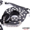 Maschera Toilet nera con tappo gag tubo scarico regolabile pelle PU vegan BDSM