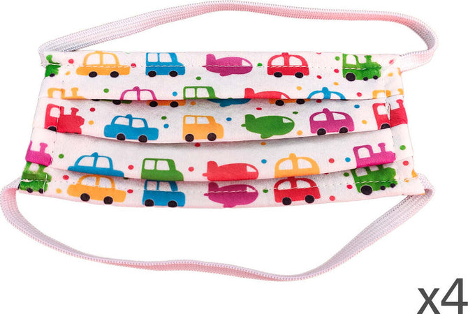 4-Mascherine-Per-Bambini-Disegno-Car-Macchina-Maschile-Made-in-Italy-Tessuto-TNT-Ledlux