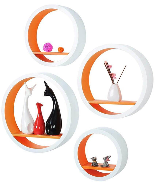 4 Mensole da Parete Moderne Design Rotondo Mensola Scaffale Legno MDF Arancio