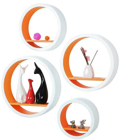 4 Mensole da Parete Moderne Design Rotondo Mensola Scaffale Legno MDF Arancio