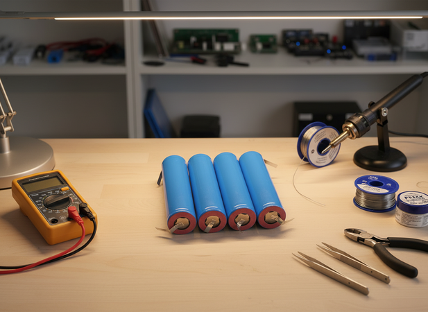 4 Batterie 18650 Litio 2200mAh 3,7V Ricaricabile Paglietta Linguette Lamella Saldabile Pacco Batterie