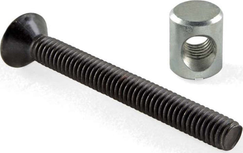 4-PEZZI---GIUNZIONE-A-BARILOTTO-PER-MOBILI---VITE-CON-TESTA-PIANA-SVASATA-IN-ACCIAIO-BRUNITO-6x50MM---ESAGONO-INCASSATO-E-RONDELLA