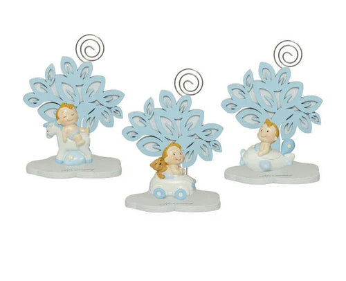 4 Pezzi Bomboniera Nascita Bimbo 3D Celeste con Automezzi e Clip