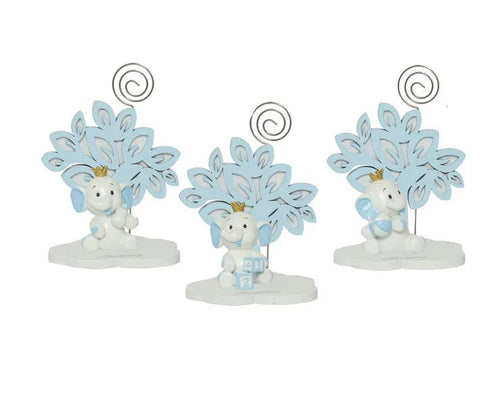 4 Pezzi Bomboniera Nascita Bimbo Albero Celeste con Elefante 3D in Resina