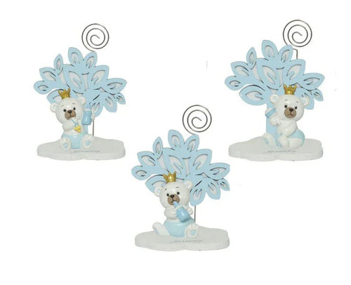 4 Pezzi Bomboniera Nascita Bimbo Albero Celeste con Orsetto 3D in Resina