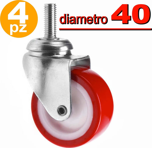 4 Ruote In Gomma Ricambio Per Carrello Mobili Con Perno Girevole Rosso 40mm 4cm Casa, arredamento e bricolage > Bricolage e fai da te > Ruote Girevoli Trade Shop italia - Napoli, Commerciovirtuoso.it