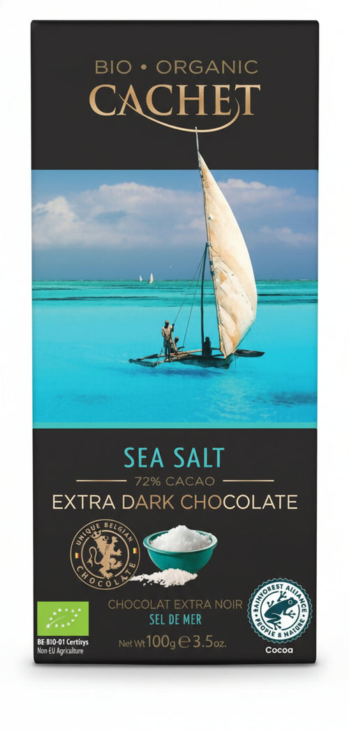 4 tavolette 100g miste di cioccolato belga biologiche (consegna gratuita ) / latte con caramello salato / fondente con ciliegia e mandorle / fondente con lamponi / fondente con sale del mare