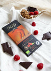 4 tavolette 100g miste di cioccolato belga biologiche (consegna gratuita ) / latte con caramello salato / fondente con ciliegia e mandorle / fondente con lamponi / fondente con sale del mare