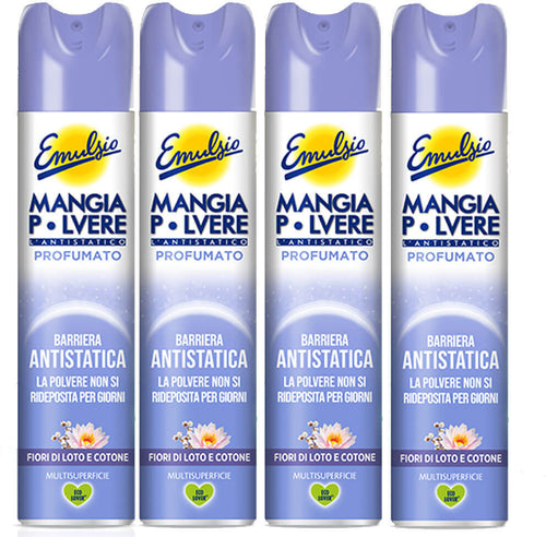 4 x Emulsio Mangiapolvere 300 ml Antistatico Fior di loto e Cotone (4 x 300 ml)