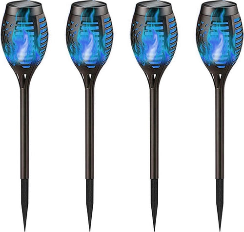 4-X-Lanterna-Solare-LED-Luce-BLU-Effetto-Tremolante-per-Giardino-Vialetti