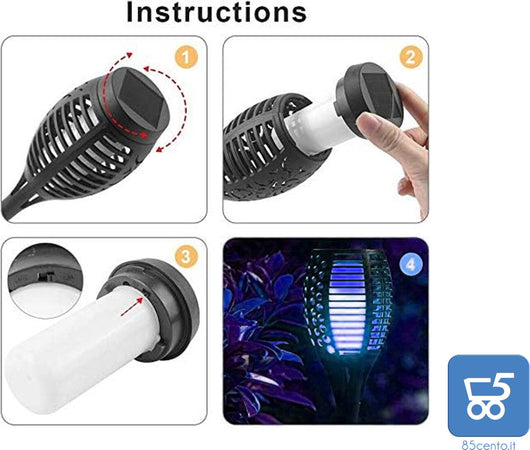 4-X-Lanterna-Solare-LED-Luce-BLU-Effetto-Tremolante-per-Giardino-Vialetti