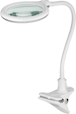 Lampada LED con Lente d'ingrandimento Base di Appoggio e Clip da Tavolo 6W Bianco