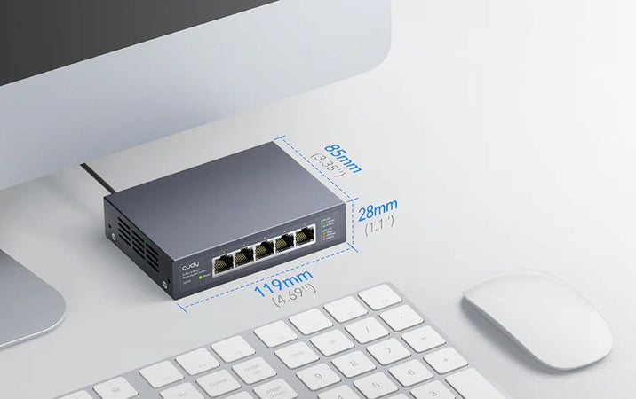 Switch con 5 Porte 2.5G Ethernet Custodia in Metallo, HS105