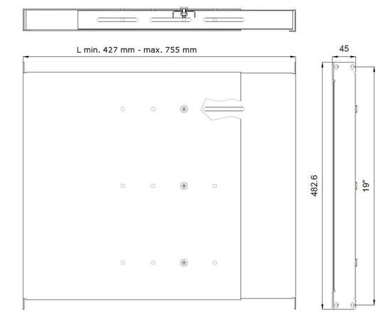Mensola estensibile per Rack 19'' 1U Grigio 4 punti