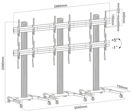 Supporto a Pavimento per 6 TV LCD/LED 22-55'' per Video Wall