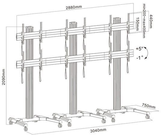 Supporto a Pavimento per 6 TV LCD/LED 22-55'' per Video Wall
