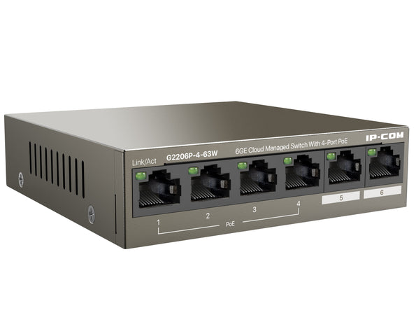 Switch 6GE con PoE 4 porte Gestito da Cloud, G2206P-4-63W