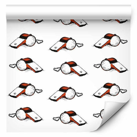 Tappezzeria murale - Soccer Whistles - Black and white with red accents on a white background