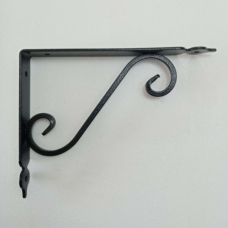 Reggimensola nera da 175x230mm staffa rustica anticata con saetta di rinforzo