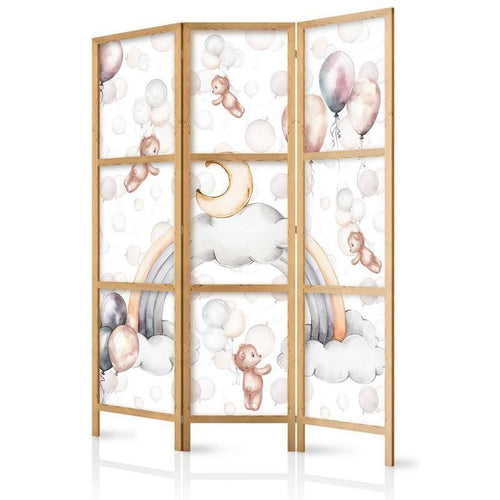 Paravento giapponese - Plush Bears with Balloons - Flying Light-Brown Bears Among Balloons - Clouds - and Rainbows in Su