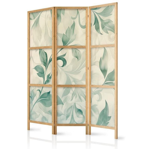 Paravento giapponese - Watercolor Botanical Motif - Delicate Green-Beige Leaves