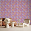 Tappezzeria murale - Exotic - Two-Tone Flowers - Flowers in purple and orange on a blue background