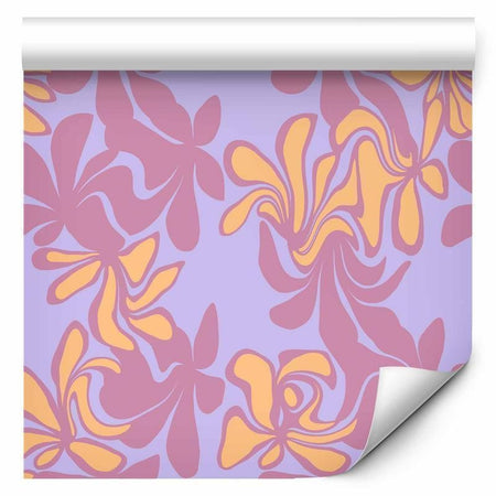 Tappezzeria murale - Exotic - Two-Tone Flowers - Flowers in purple and orange on a blue background