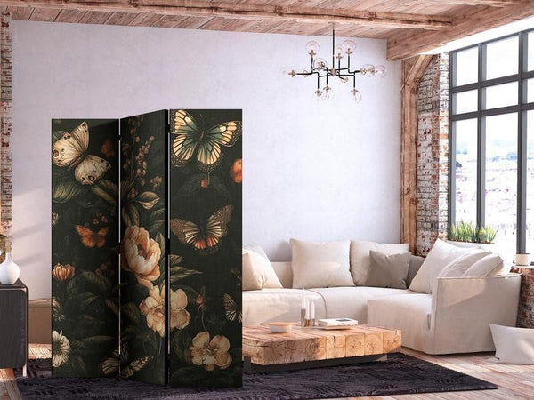 Paravento - Mysterious Garden - Butterflies Flying Over Flowers - Rustic Evening