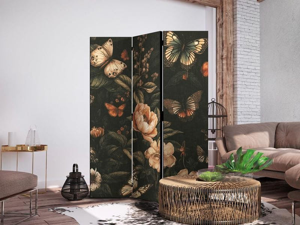 Paravento - Mysterious Garden - Butterflies Flying Over Flowers - Rustic Evening