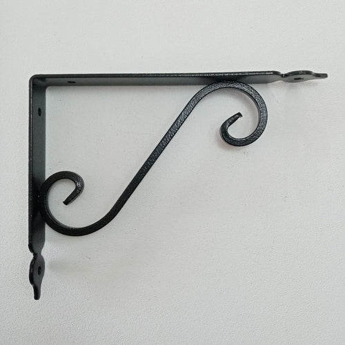 Reggimensola nera da 280x330mm staffa rustica anticata con saetta di rinforzo