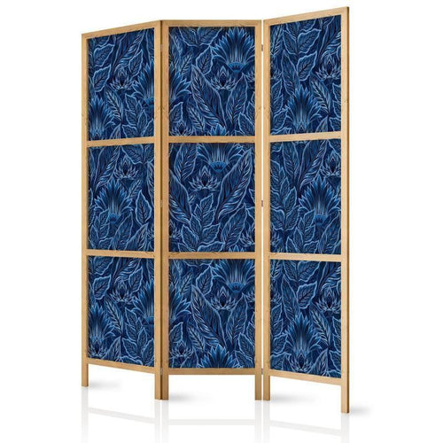 Paravento giapponese - Dense Vegetation - Botanical Patterns in Illustrative Style Blue