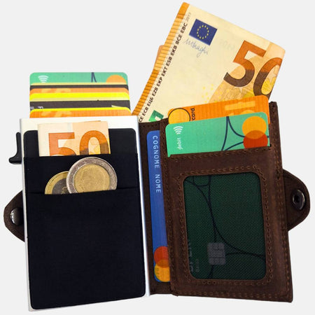 Sei G portacarte safe magnetic silver con custodia in pelle marrone
