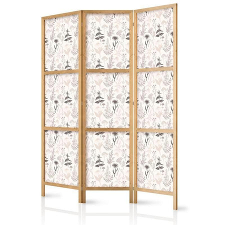 Paravento giapponese - Botanical Illustration - Drawing of Flowers and Herbs - Beige Grays