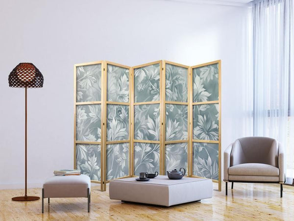 Paravento giapponese - Ornaments in Worn Muted Turquoises - Delicate Plant Pattern