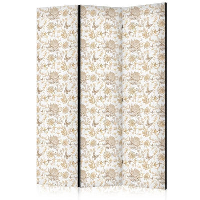 Paravento - Beige Shades of Nature - Flowers and Butterflies on a White Background - Illustration