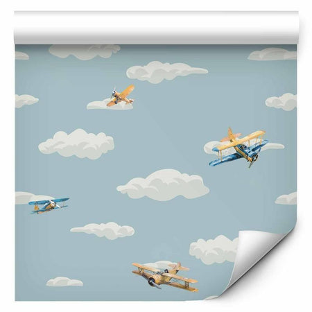 Tappezzeria murale - Illustration - Yellow-blue airplanes against a blue sky