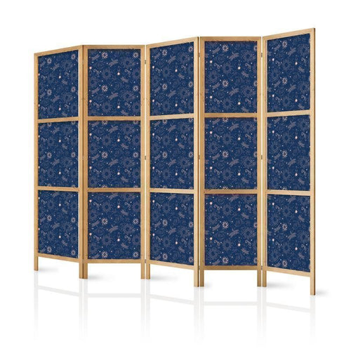 Paravento giapponese - Cosmic Fantasy - Pattern with Suns - Moons - and Dragonflies on a Dark Background