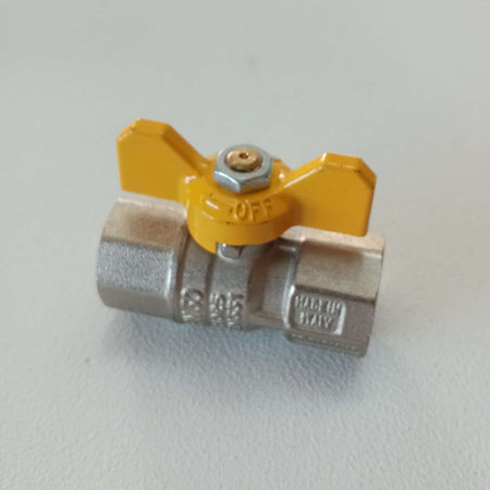Tiemme 3/4" valvola a sfera saracinesca gas FF leva corta farfalla gialla