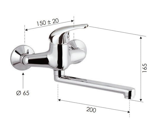 Remer serie Kiss miscelatore per lavello monocomando a muro finitura cromata lucida
