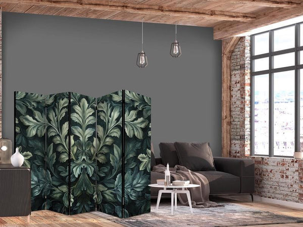 Paravento - Dark Green Victorian Leaves - Botanical Carved Composition