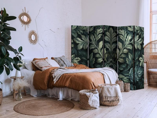 Paravento - Dark Green Victorian Leaves - Botanical Carved Composition