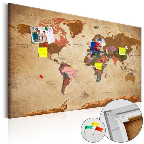 Quadro di sughero - World Map: Brown Elegance