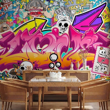 Carta da parati - Street art - abstract urban colour graffiti mural with lettering