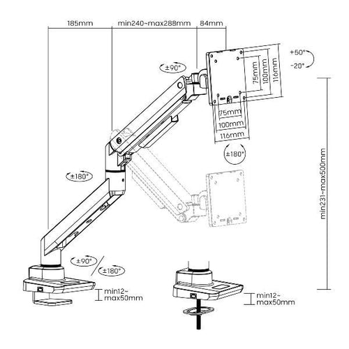 Equip staffa di montaggio per monitor da scrivania per impieghi gravosi da 17“ a 49”, bianco - 650181