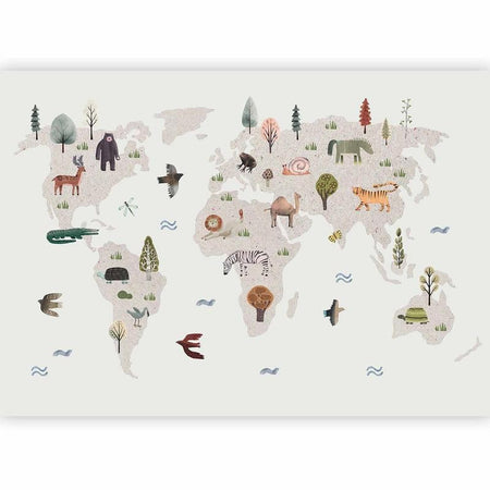 Carta da parati - Beige World - Continents With Animals in Muted Colours
